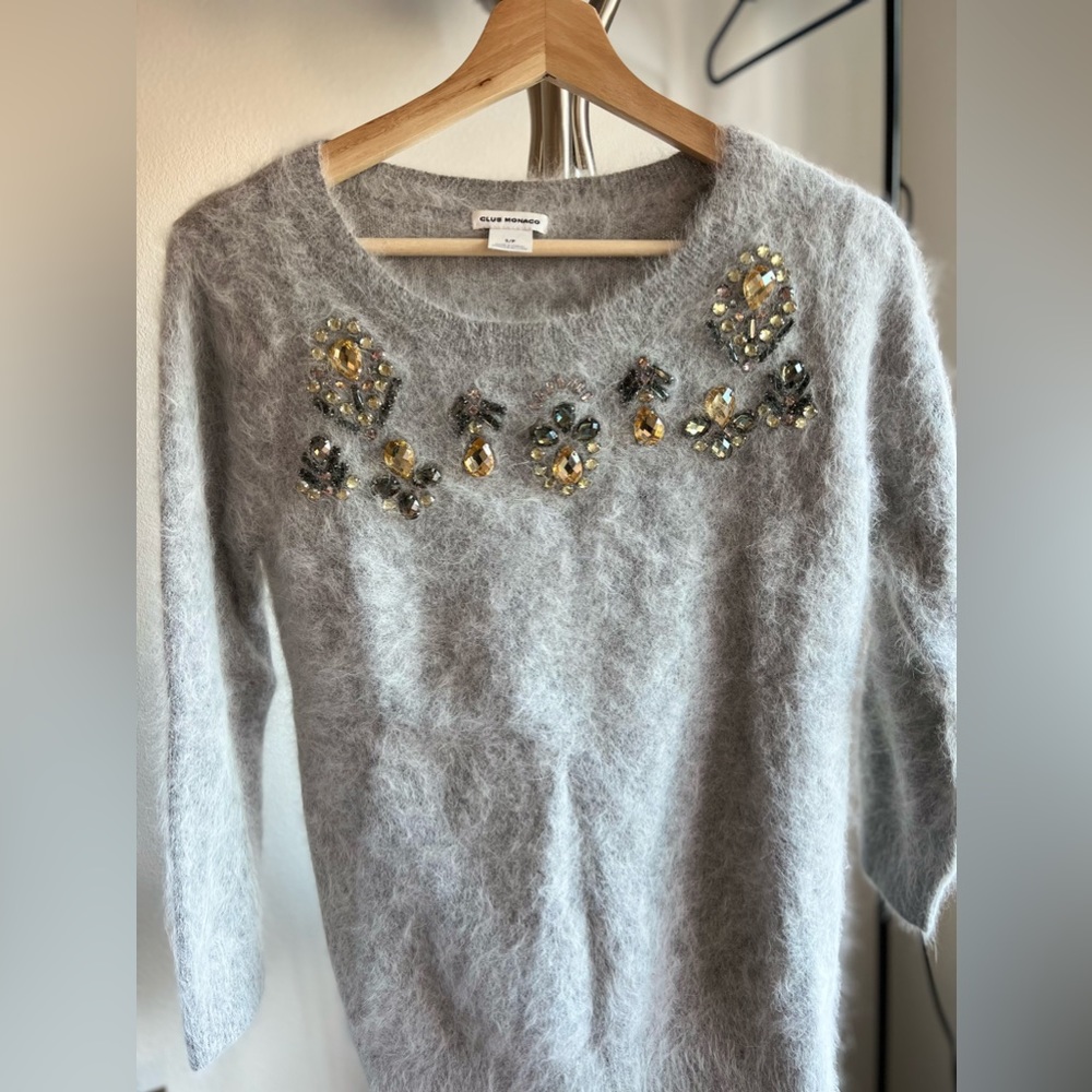 CLUB MONACO Embellished Gray Mohair Sweater Size S/P